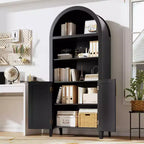 COZONY Libreria ad arco con ante, libreria moderna a 5 ripiani con armadietto, scaffale espositivo aperto per soggiorno e ufficio