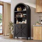 COZONY Arched Bookcase with Doors, 5-Tier Modern Bookshelf with Storage Cabinet, Open Display Shelf for Living Room Home Office