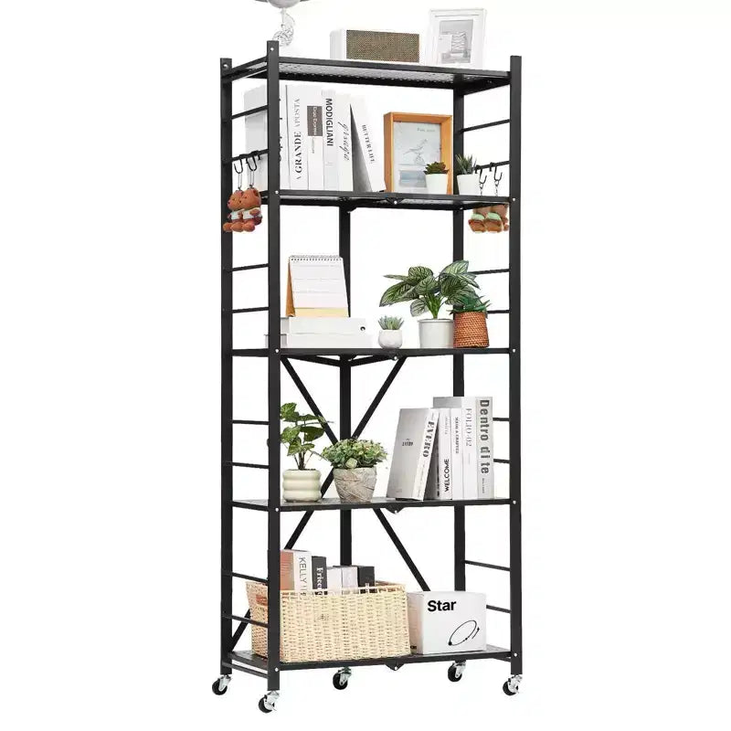 Scaffale portaoggetti pieghevole a 5 ripiani VIYET con ruote, 71 x 33 x 168 cm, in metallo