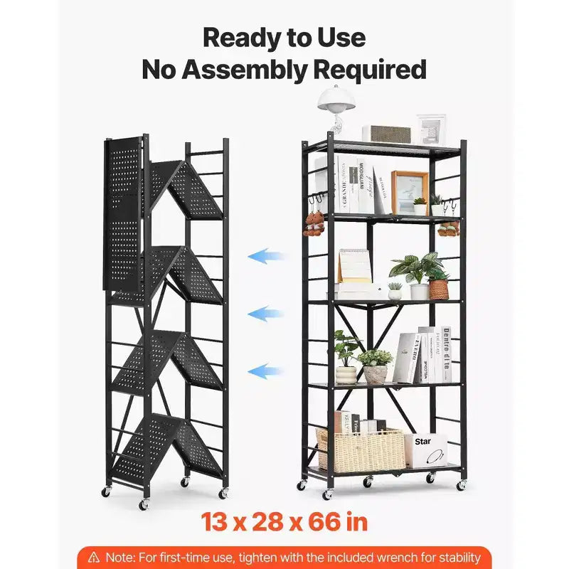 Scaffale portaoggetti pieghevole a 5 ripiani VIYET con ruote, 71 x 33 x 168 cm, in metallo