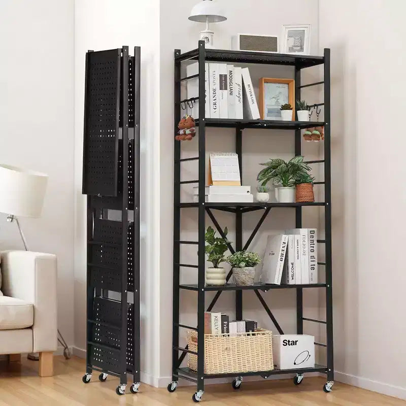 Scaffale portaoggetti pieghevole a 5 ripiani VIYET con ruote, 71 x 33 x 168 cm, in metallo