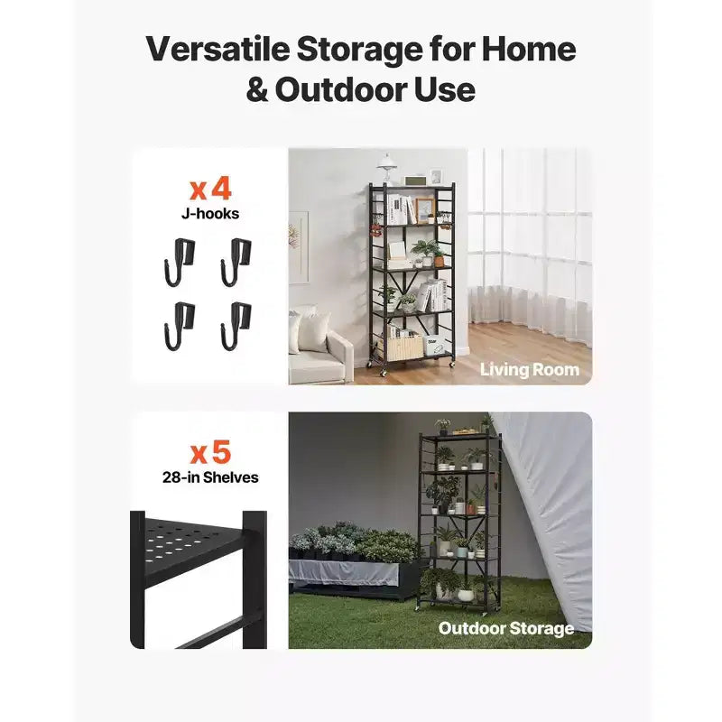 Scaffale portaoggetti pieghevole a 5 ripiani VIYET con ruote, 71 x 33 x 168 cm, in metallo