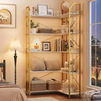 Scaffale angolare a 5 ripiani, libreria alta a L da 183 cm, organizer e contenitore, libreria moderna per camera da letto, soggiorno e ufficio