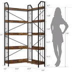 Scaffale angolare a 5 ripiani, libreria alta a L da 183 cm, organizer e contenitore, libreria moderna per camera da letto, soggiorno e ufficio