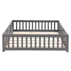 Letto a pavimento Queen Size con porta e recinzione, letto Montessori con spondine e doghe, struttura letto a piattaforma in legno per bambine e bambini