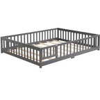 Letto a pavimento Queen Size con porta e recinzione, letto Montessori con spondine e doghe, struttura letto a piattaforma in legno per bambine e bambini