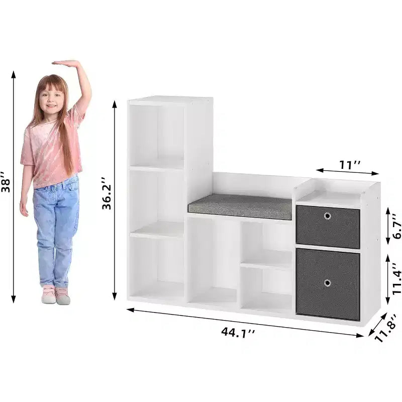 Acekool Scaffale in Legno per Bambini, Libreria con 5 Scomparti a Casetta con Contenitori, Scaffale Organizzatore per la Cameretta dei Bambini, Bianco