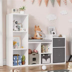 Acekool Scaffale in Legno per Bambini, Libreria con 5 Scomparti a Casetta con Contenitori, Scaffale Organizzatore per la Cameretta dei Bambini, Bianco