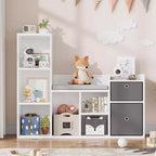 Acekool Scaffale in Legno per Bambini, Libreria con 5 Scomparti a Casetta con Contenitori, Scaffale Organizzatore per la Cameretta dei Bambini, Bianco