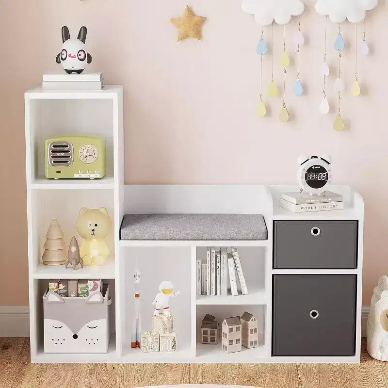 Acekool Scaffale in Legno per Bambini, Libreria con 5 Scomparti a Casetta con Contenitori, Scaffale Organizzatore per la Cameretta dei Bambini, Bianco