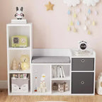 Acekool Scaffale in Legno per Bambini, Libreria con 5 Scomparti a Casetta con Contenitori, Scaffale Organizzatore per la Cameretta dei Bambini, Bianco