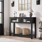 Tavolino da Ingresso, Consolle in Legno con 2 Cassetti in Vetro, Tavolino da Divano a 2 Livelli con Contenitore per Soggiorno, Tavoli per Foyer da Ingresso - Nero