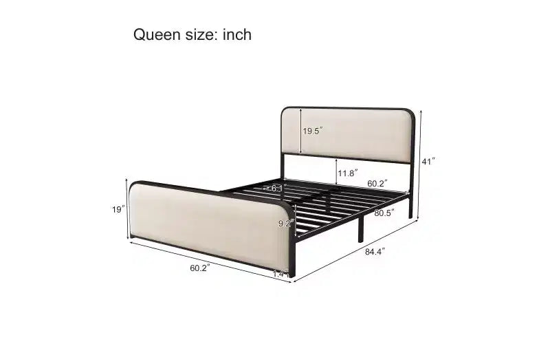 TUYOHW Letto Matrimoniale a Piattaforma con Testiera e Pediera Curve Imbottite, Telaio Letto in Metallo Resistente con Contenitore Sottoletto