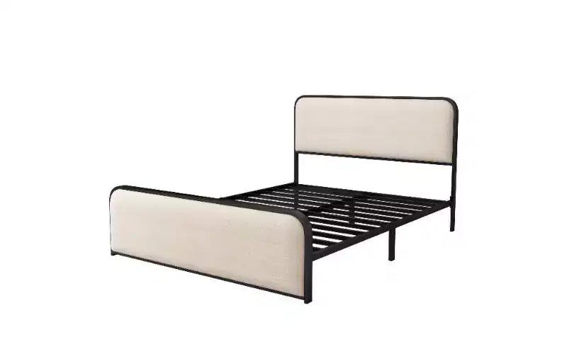 TUYOHW Letto Matrimoniale a Piattaforma con Testiera e Pediera Curve Imbottite, Telaio Letto in Metallo Resistente con Contenitore Sottoletto