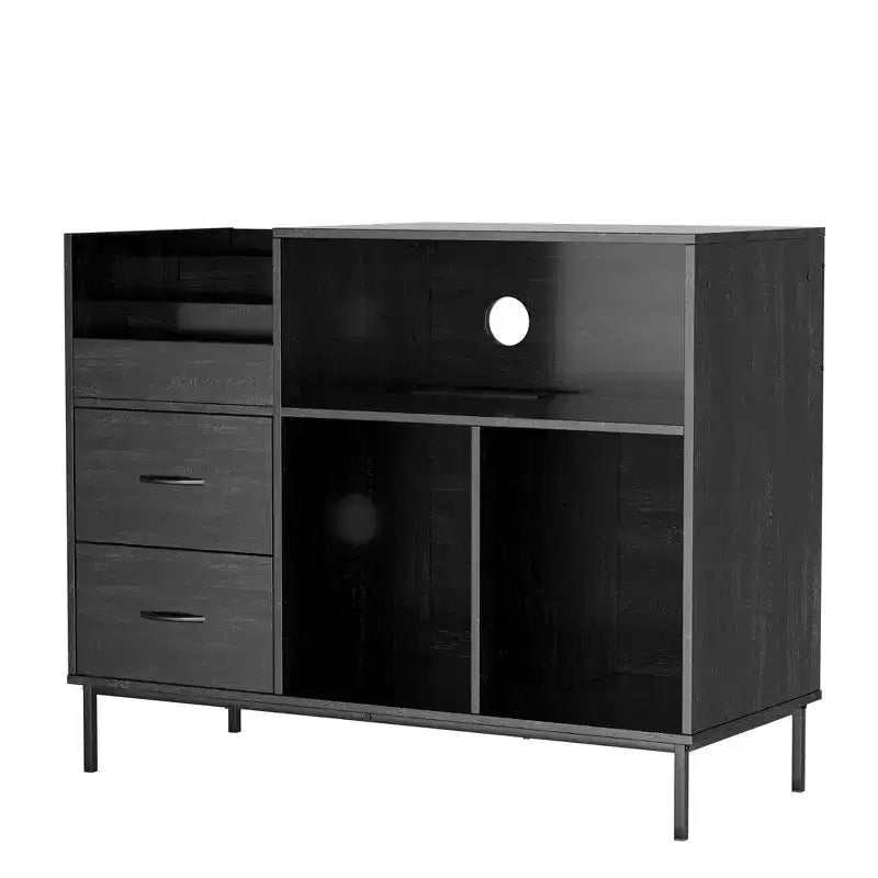 JVNOXK Mobile Giradischi con Coperchio a Ribalta Eco-friendly - Mobiletto in Legno per Dischi in Vinile con Presa di Corrente a Due Posti, Adatto per Soggiorno, Nero