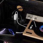 JVNOXK Mobile Giradischi con Coperchio a Ribalta Eco-friendly - Mobiletto in Legno per Dischi in Vinile con Presa di Corrente a Due Posti, Adatto per Soggiorno, Nero