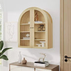 Armadietto da bagno a parete ad arco, mobiletto pensile da medicinali in legno stile rustico con ante in acrilico e ripiani regolabili per cucina e lavanderia