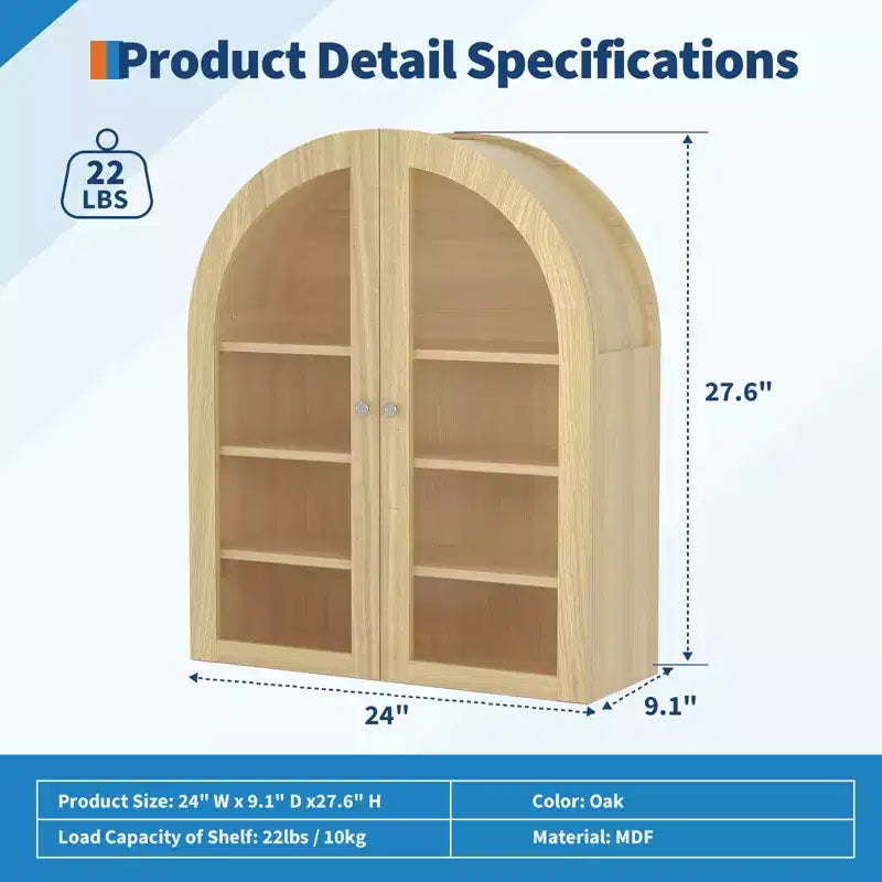 Armadietto da bagno a parete ad arco, mobiletto pensile da medicinali in legno stile rustico con ante in acrilico e ripiani regolabili per cucina e lavanderia