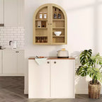 Armadietto da bagno a parete ad arco, mobiletto pensile da medicinali in legno stile rustico con ante in acrilico e ripiani regolabili per cucina e lavanderia