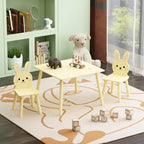 Set Tavolo e Sedie per Bambini con 2 Sedie a Coniglio, Tavolo da Attività in Legno per Bambini, Set da Studio e Gioco con Design Animale Carino per la Stanza dei Giochi