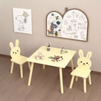Set Tavolo e Sedie per Bambini con 2 Sedie a Coniglio, Tavolo da Attività in Legno per Bambini, Set da Studio e Gioco con Design Animale Carino per la Stanza dei Giochi