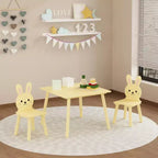 Set Tavolo e Sedie per Bambini con 2 Sedie a Coniglio, Tavolo da Attività in Legno per Bambini, Set da Studio e Gioco con Design Animale Carino per la Stanza dei Giochi