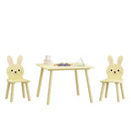 Set Tavolo e Sedie per Bambini con 2 Sedie a Coniglio, Tavolo da Attività in Legno per Bambini, Set da Studio e Gioco con Design Animale Carino per la Stanza dei Giochi