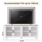 Mobile TV rustico per TV da 70 pollici, Centro di intrattenimento con librerie, Ante in vetro texturizzato, Gambe a zucca