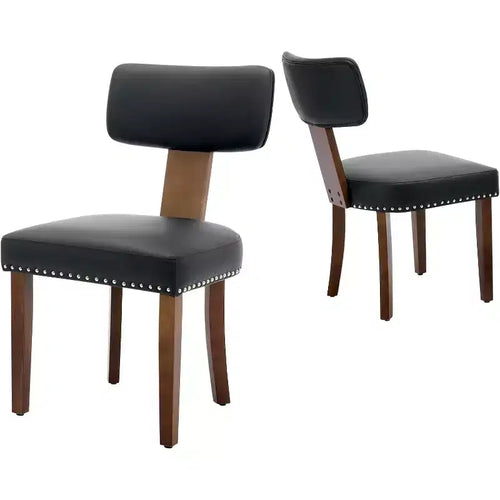 2 set di sedie da pranzo, sedie da cucina moderne in pelle, con schienali curvi, telaio in legno massello, gambe in legno e decorazione con borchie