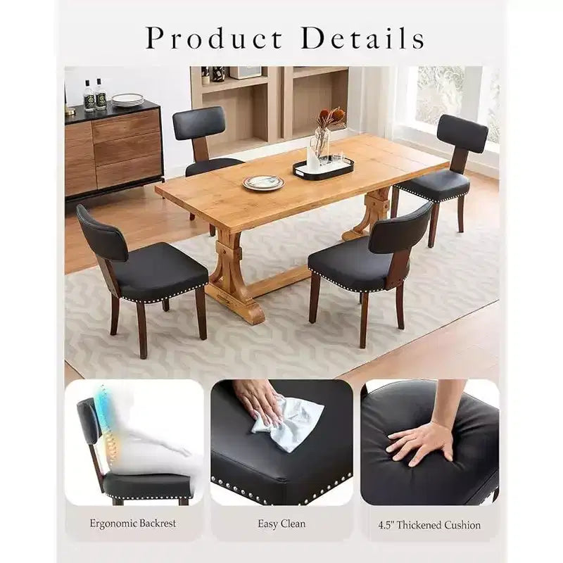 2 set di sedie da pranzo, sedie da cucina moderne in pelle, con schienali curvi, telaio in legno massello, gambe in legno e decorazione con borchie