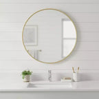Specchio da bagno HomeRoots 30 rotondo con cornice in metallo dorato