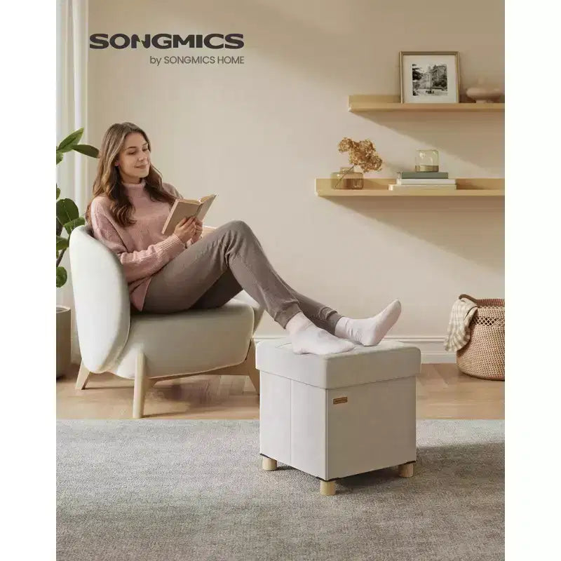 SONGMICS Ottomano Contenitore Piccolo, Sgabello Poggiapiedi Pieghevole, 38 x 38 x 40 cm, Poggiapiedi, 37 L, Superficie in Velluto
