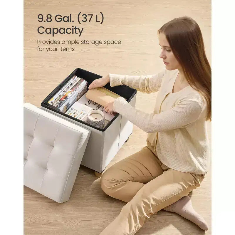 SONGMICS Ottomano Contenitore Piccolo, Sgabello Poggiapiedi Pieghevole, 38 x 38 x 40 cm, Poggiapiedi, 37 L, Superficie in Velluto