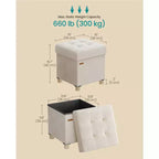 SONGMICS Ottomano Contenitore Piccolo, Sgabello Poggiapiedi Pieghevole, 38 x 38 x 40 cm, Poggiapiedi, 37 L, Superficie in Velluto