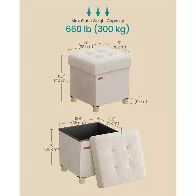 SONGMICS Ottomano Contenitore Piccolo, Sgabello Poggiapiedi Pieghevole, 38 x 38 x 40 cm, Poggiapiedi, 37 L, Superficie in Velluto