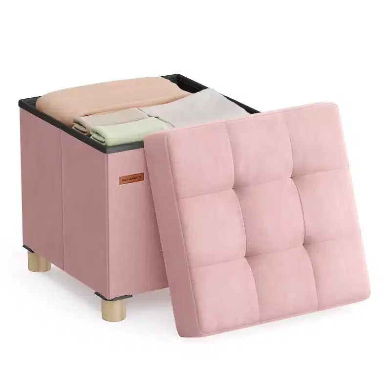 SONGMICS Ottomano Contenitore Piccolo, Sgabello Poggiapiedi Pieghevole, 38 x 38 x 40 cm, Poggiapiedi, 37 L, Superficie in Velluto