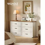 VASAGLE Collezione LIRY - Cassettiera a 6 cassetti, Comò in Stile Modern Farmhouse largo 137 cm con Maniglie in Metallo, Mobile TV, Antiribaltamento