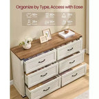 VASAGLE Collezione LIRY - Cassettiera a 6 cassetti, Comò in Stile Modern Farmhouse largo 137 cm con Maniglie in Metallo, Mobile TV, Antiribaltamento