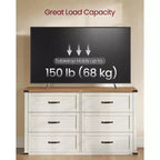 VASAGLE Collezione LIRY - Cassettiera a 6 cassetti, Comò in Stile Modern Farmhouse largo 137 cm con Maniglie in Metallo, Mobile TV, Antiribaltamento