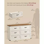 VASAGLE Collezione LIRY - Cassettiera a 6 cassetti, Comò in Stile Modern Farmhouse largo 137 cm con Maniglie in Metallo, Mobile TV, Antiribaltamento