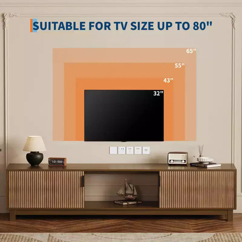 Mobile TV basso moderno di metà secolo, tavolo per console TV con scanalature lungo 70 cm con ripiano portaoggetti aperto per soggiorno, centro di intrattenimento in legno