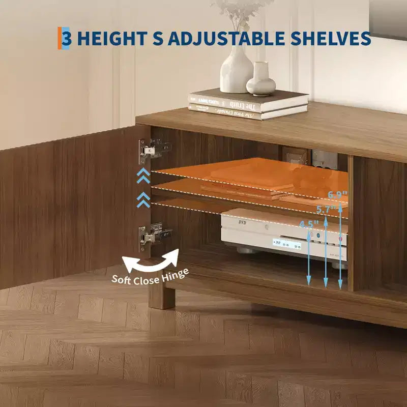Mobile TV basso moderno di metà secolo, tavolo per console TV con scanalature lungo 70 cm con ripiano portaoggetti aperto per soggiorno, centro di intrattenimento in legno