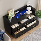Cassettiera LED con Stazione di Ricarica - Cassettiera Moderna in Legno a 5 Cassetti Larga 120 cm, Organizzatore per Camera da Letto, Cameretta, Corridoio e Appartamenti