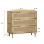 Mobile contenitore moderno in rattan JVNOXK (2 pezzi), toletta in rattan con tre cassetti profondi, adatto per camera da letto o soggiorno, quercia