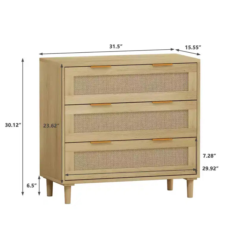 Mobile contenitore moderno in rattan JVNOXK (2 pezzi), toletta in rattan con tre cassetti profondi, adatto per camera da letto o soggiorno, quercia
