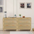 Mobile contenitore moderno in rattan JVNOXK (2 pezzi), toletta in rattan con tre cassetti profondi, adatto per camera da letto o soggiorno, quercia