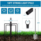 Pali per luci a stringa da esterno da 10FT, Pali in metallo robusto con base a 5 rebbi per appendere luci a stringa, Pali alti per giardino