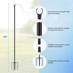 Pali per luci a stringa da esterno da 10FT, Pali in metallo robusto con base a 5 rebbi per appendere luci a stringa, Pali alti per giardino