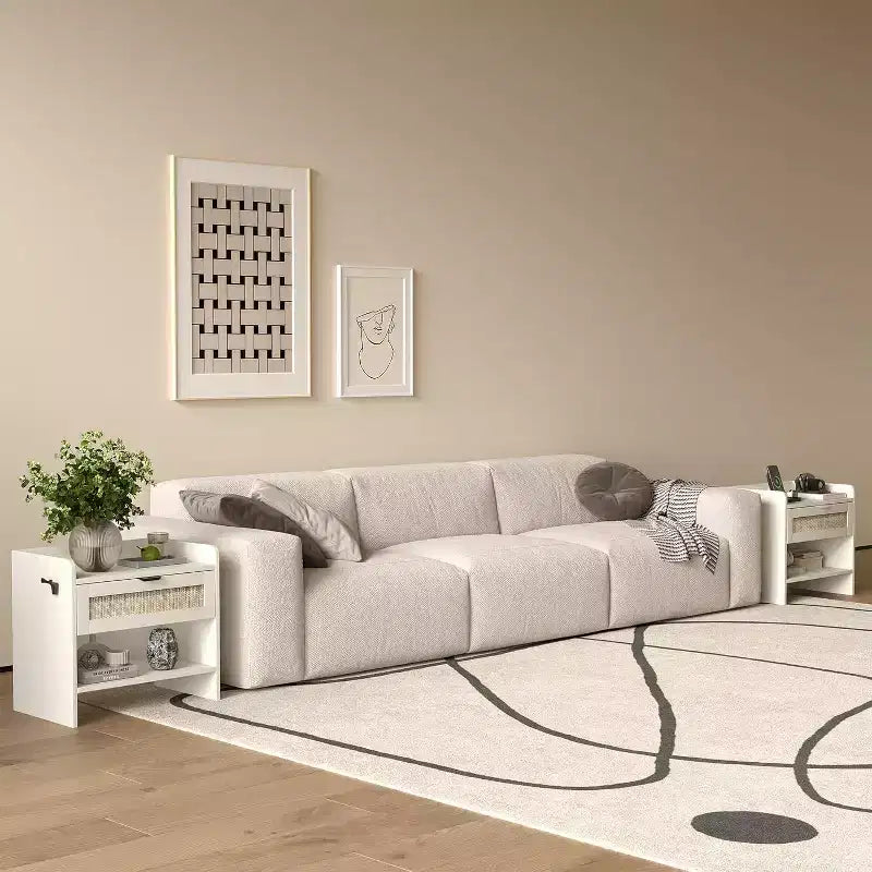 Acekool Comodino in Rattan con Porta Type C, Tavolino da Notte con Cassetto e Ripiano Aperto, Set di 2 Tavolini Laterali Boho