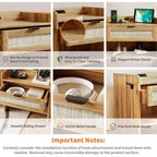 Acekool Comodino in Rattan con Porta Type C, Tavolino da Notte con Cassetto e Ripiano Aperto, Set di 2 Tavolini Laterali Boho